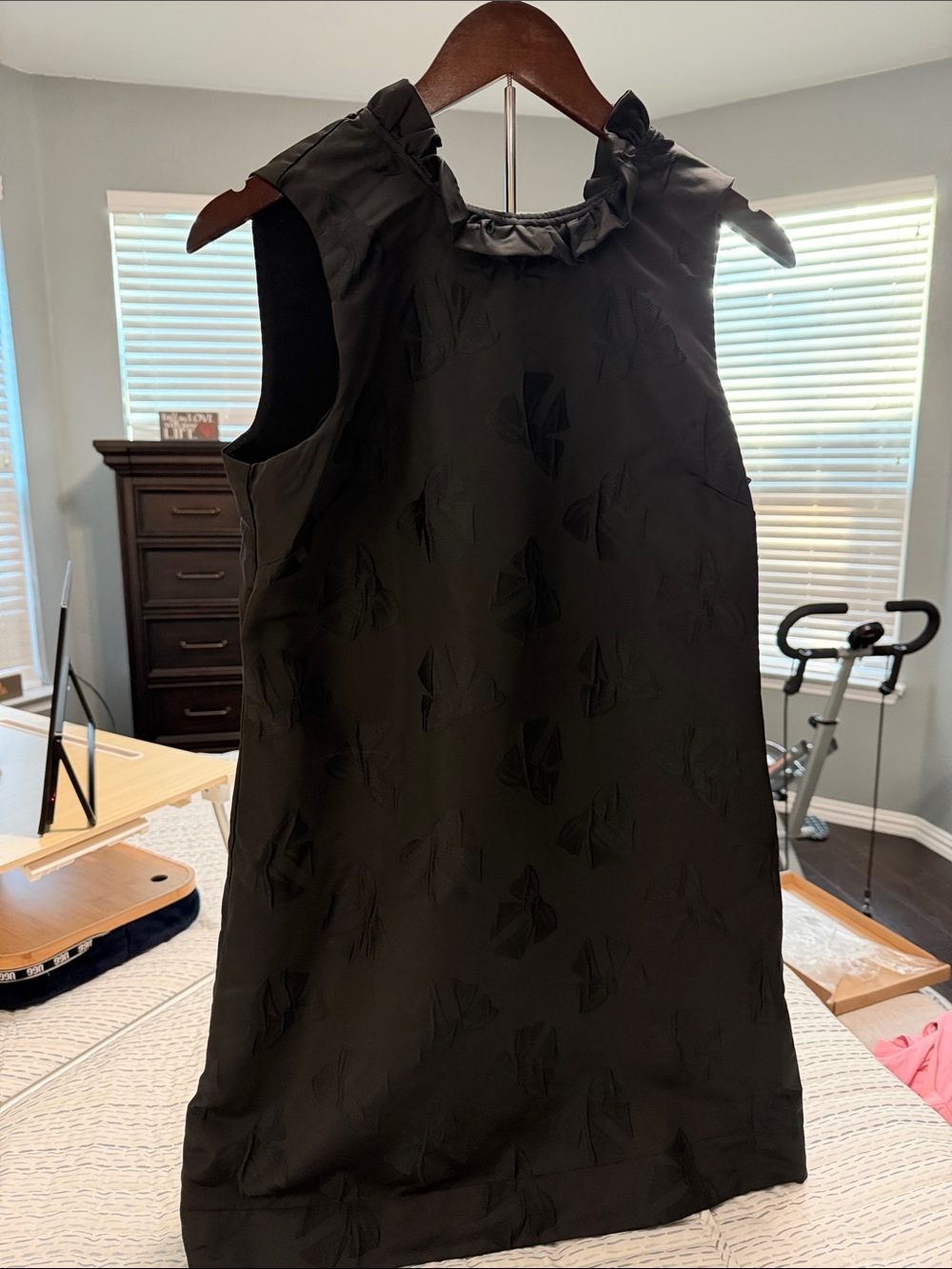 Draper James Black Sleeveless Ruffle-Neck A-Line Dress